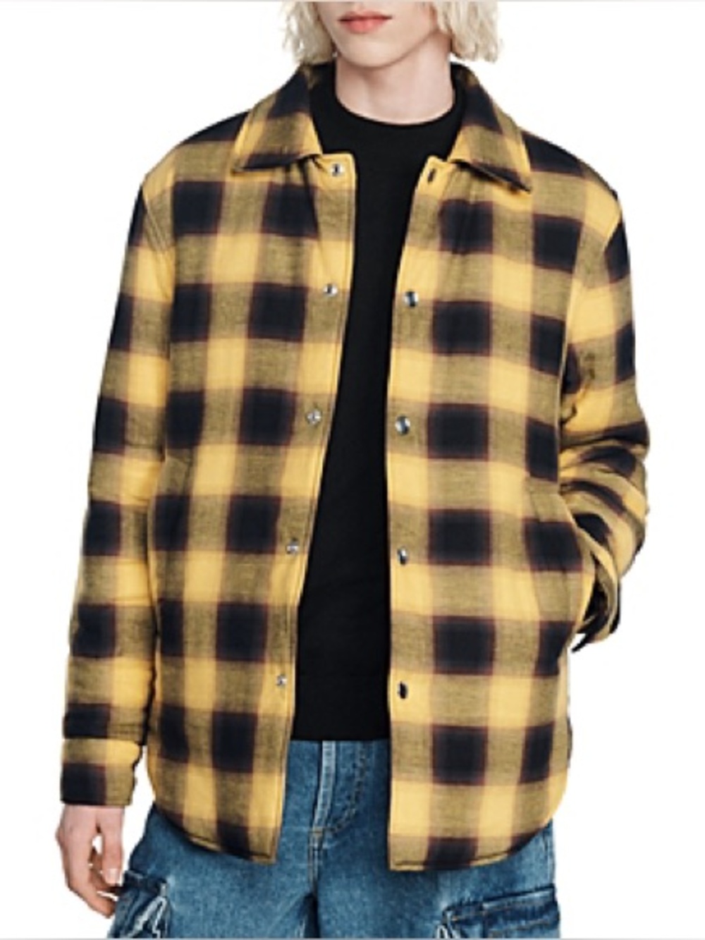 Sandro Grunge Checkered Cotton Overshirt Shirt Jacket